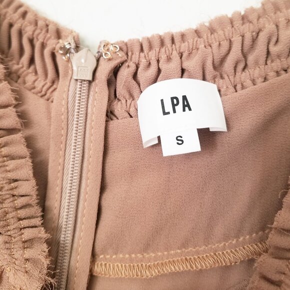 LPA Davina Midi Dress in Mocha Latte Size S Sheer Chiffon Milkmaid Mermaid $259 - Picture 4 of 15